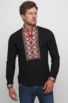 Сорочка чорна Етномодерн чоловіча вишита (M-422), 46