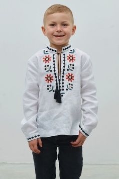 ВИШИВАНКА ДЛЯ ХЛОПЧИКА "РОЗКВІТ" БІЛОГО КОЛЬОРУ (VUT-0154), 110, льон