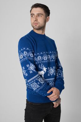 Синие парные взрослые свитера с оленями (UKRS-8853-9952), шерсть, акрил