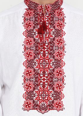 Класична біла вишиванка з оригінальним візерунком в червоних тонах для чоловіків (chsv-41-02), 40, льон