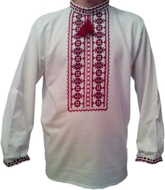 Класична українська вишиванка із білого домотканого полотна "Подільська" для чоловіків (GNM-00386), 42