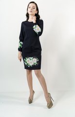 Трикотажне плаття з вишивкою "Букет ромашок" темно-синього кольору для жінок (PL-006-060-Tr), 42