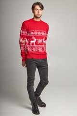 Рождественский мужской красный свитер с оленями (UKRS-9946), S, шерсть, акрил