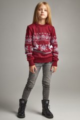 В'язаний бордовий з оленями светр для дівчинки (UKRS-6622), 122, шерсть, акрил
