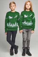 Зеленые парные вязаные детские свитера с оленями (UKRS-6628-6628), шерсть, акрил