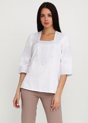 Пастельно-вишита біла блузка зі світло-сірим національним візерунком для жінок (gbv-04-03), 40, льон