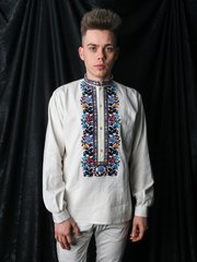 Красива чоловіча вишита сорочка з довгими рукавами (chsv-113-01), 40, льон