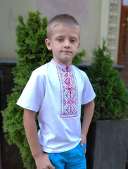 Вишиванка для хлопчика "Карпатська" біла з коротким рукавом та червоною вишивкою (LS-630346473-92), 92, бавовна