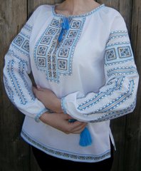 Блузка-вышиванка "Американка" с геометрическим орнаментом для женщин (GNM-01367), 38, домотканое полотно