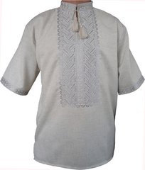 Вышиванка-тенниска мужская льняная со светлой вышивкой (GNM-00327), 42
