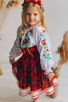 Вишита блуза з довгими рукавами для дівчат (B-078-01-d), 26, сорочкова тканина
