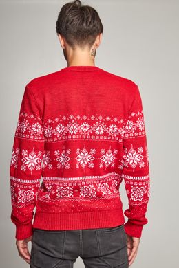 Різдвяний чоловічий червоний светр з оленями (UKRS-9946), S, шерсть, акрил