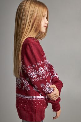 Вязаный бордовый с оленями свитер для девочки (UKRS-6622), 122, шерсть, акрил