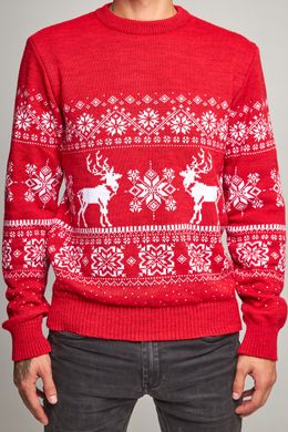 Рождественский мужской красный свитер с оленями (UKRS-9946), S, шерсть, акрил