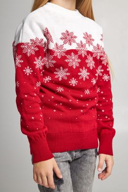 Вязаный красный свитер Снежинки для девочки (UKRS-6625), 122, шерсть, акрил