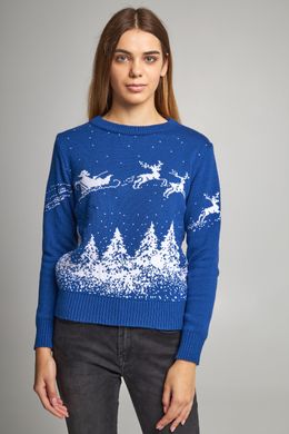 Семейные синие свитера с оленями (UKRS-8844-9943-6621-6621), шерсть, акрил