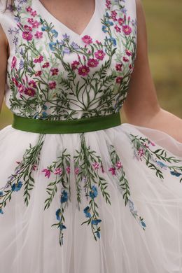 Вишита літня сукня з квітами для жінок (D-092-01), 40, тіар
