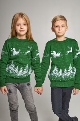 Зелені парні в'язані дитячі светри з оленями (UKRS-6628-6628), шерсть, акрил