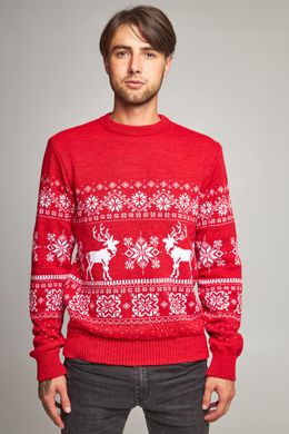 Різдвяний чоловічий червоний светр з оленями (UKRS-9946), S, шерсть, акрил