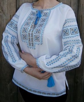 Блузка-вишиванка "Американка" з геометричним орнаментом для жінок (GNM-01367), 38, домоткане полотно