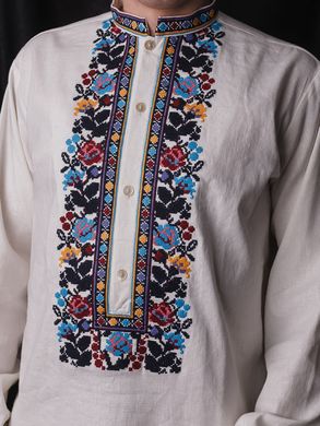 Красивая мужская вышитая рубашка с длинными рукавами (chsv-113-01), 40, лен