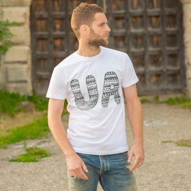 Модная белая мужская футболка с национальным принтом "UA" (20102021-561), 48
