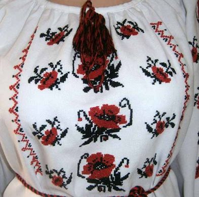 Вышиванка женская Красные Маки - ручная вышивка (GNM-00364), 42, домотканое полотно