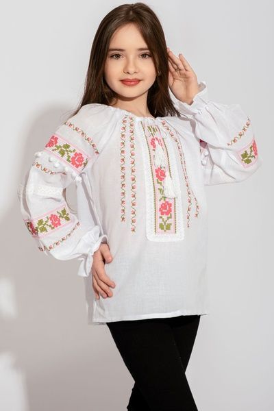 ВИШИВАНКА ДЛЯ ДІВЧИНКИ "ТРОЯНДОВА ПІСНЯ" БІЛА (BLd-36-15), 116, домоткане полотно