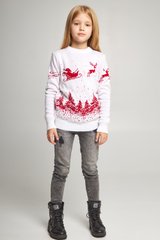В'язаний білий з оленями светр для дівчинки (UKRS-6629), 122, шерсть, акрил