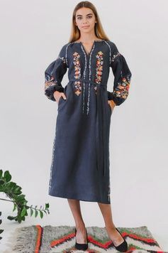 Жіноча вишита сукня Gray 2 UKR-4188, XXL, льон
