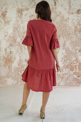 Вышитое женское терракотовое платье Цветочное пламя (PL-001-084-L), 42