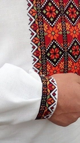 Вишиванка з унікальним орнаментом у яскравих колірних відтінках для чоловіків (GNM-01884), 40, льон білого кольору
