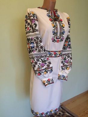 Сукня-вишиванка "Мольфарка" в Борщівському стилі із домотканого полотна для жінок (GNM-00714), 42, домоткане полотно біле