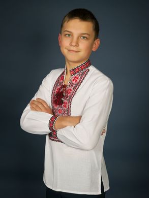Дитяча національна вишиванка з червоним орнаментом із полотна або льону - на вибір (chsv-17-01-d), 26, льон