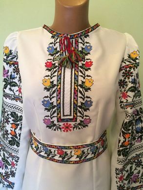 Сукня-вишиванка "Мольфарка" в Борщівському стилі із домотканого полотна для жінок (GNM-00714), 42, домоткане полотно біле