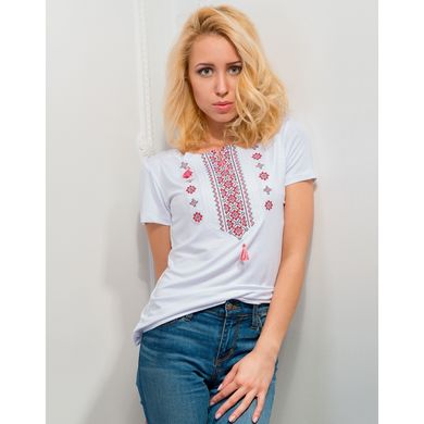 Популярная белая футболка "Орнамент красный" для женщин (10101021-040), 50